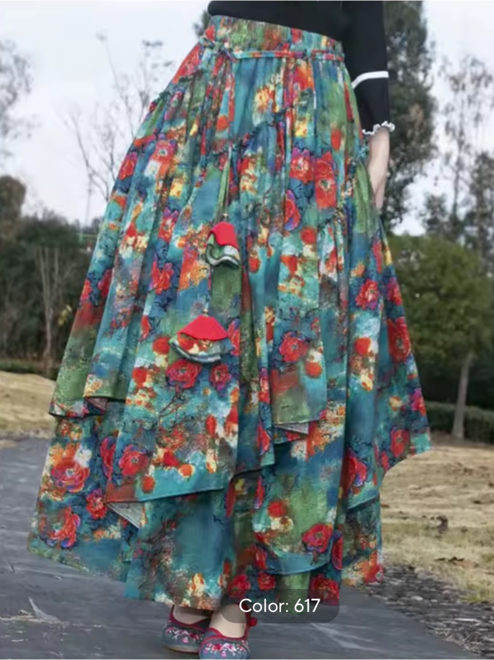 Teal Floral Layered floral Skirt